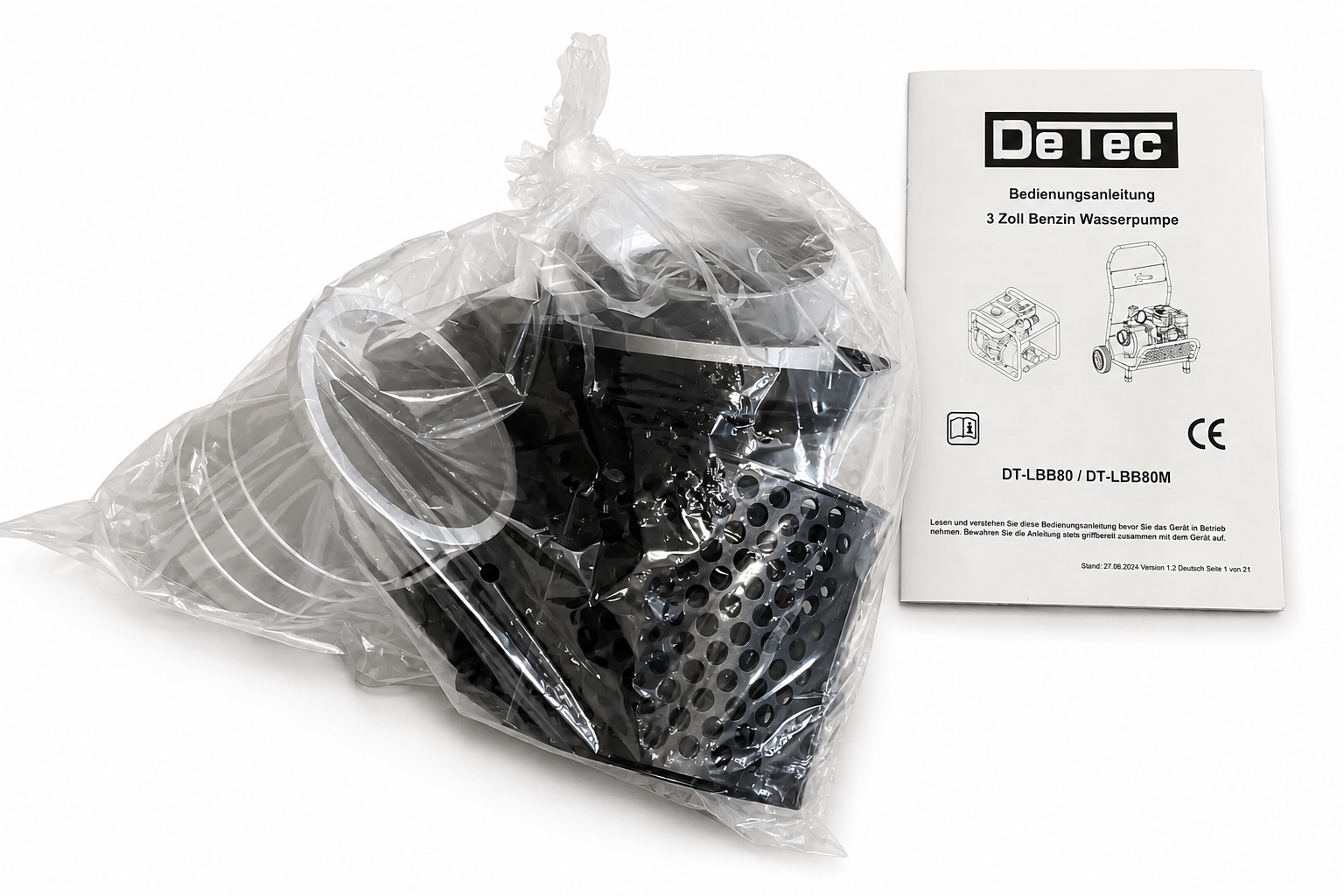 DeTec. Benzin-Wasserpumpe 3 Zoll mit Gestell – 60.000 l/h, 7 PS