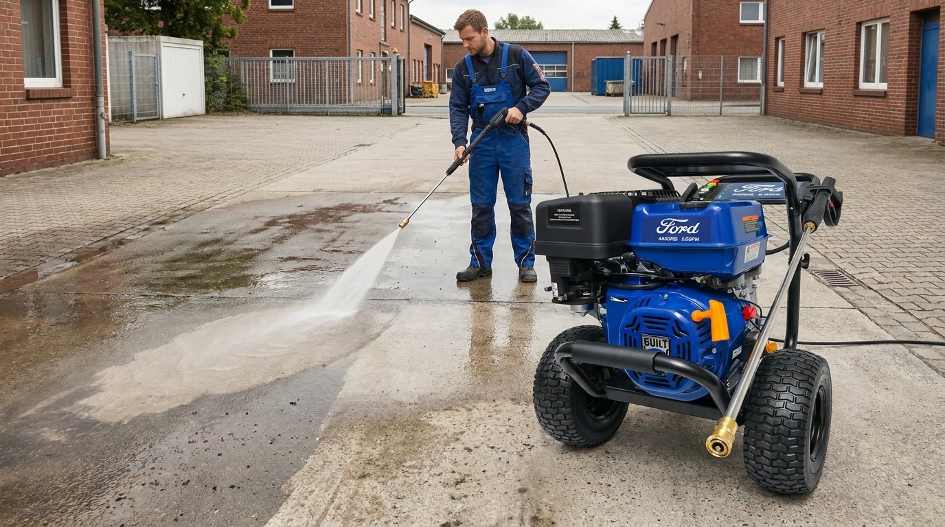 Ford Benzin-Hochdruckreiniger 13 PS beim Reinigen einer Betonfläche
