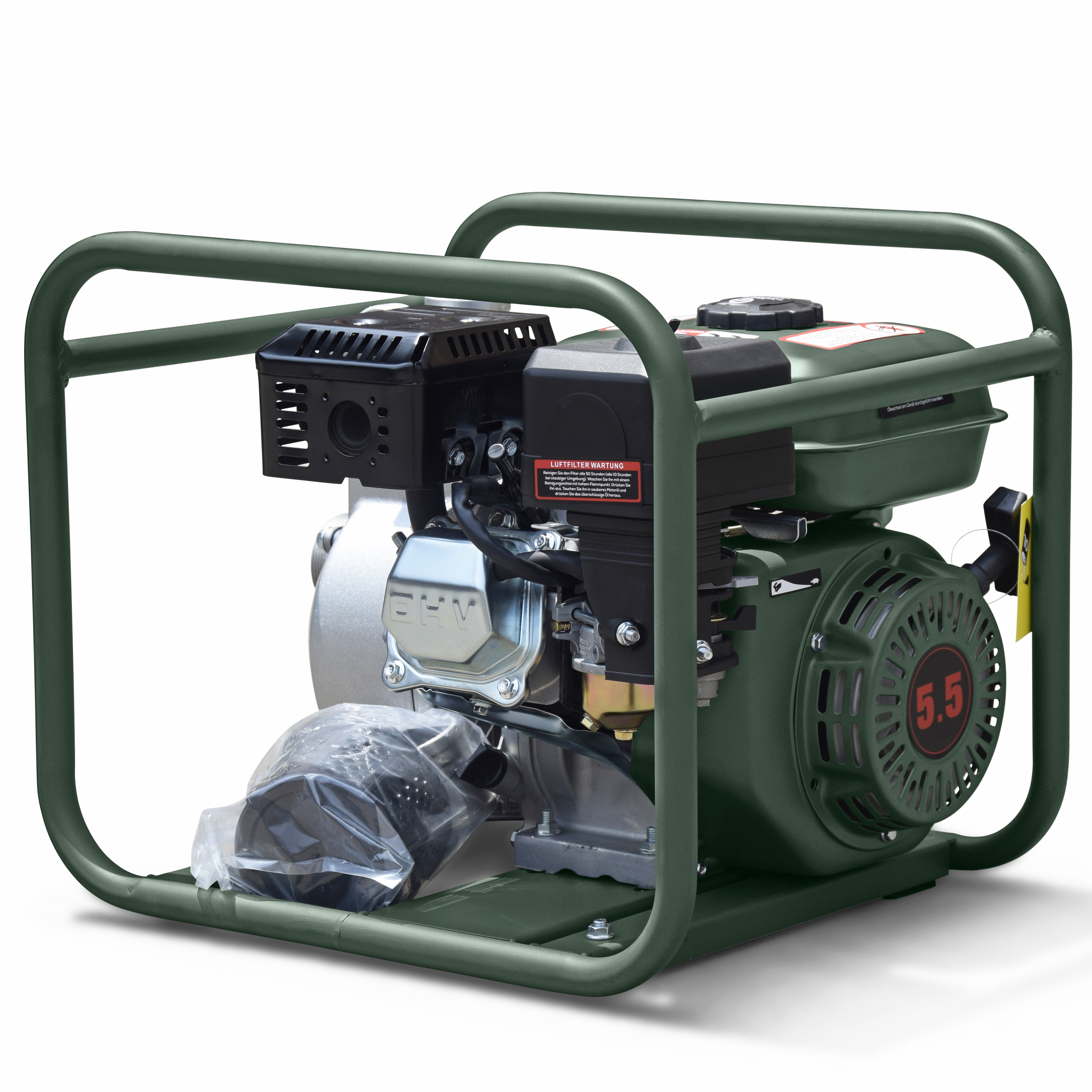 DeTec. Benzin-Wasserpumpe 2 Zoll – 30.000 l/h, 5,5 PS, 23 m Förderhöhe